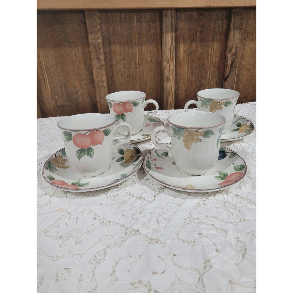 Mikasa Country Classics Fruit Panorama Discontinued Set of 4 Cup & Saucers Sets